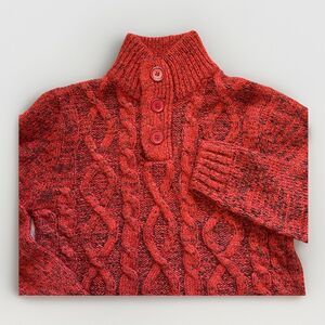Fisherman Cable‎ Knit Sweater Mens L Chunky 1/4 Button Mock Neck